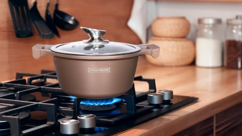 Batteria Pentole in Pietra 14 Pezzi | Rivestimento Antiaderente, Manici Estraibili e Adatta all'Induzione